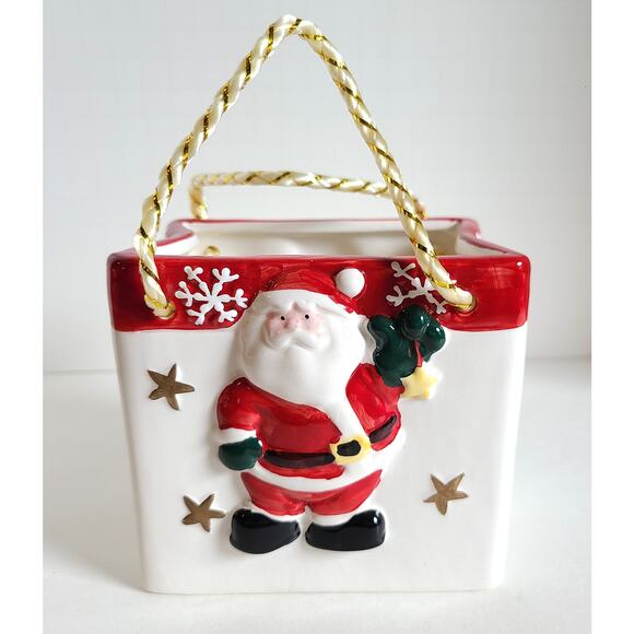 Christmas Holiday Ceramic Gift Shopping Bag Santa East West Distributing 4" - Picture 3 of 6